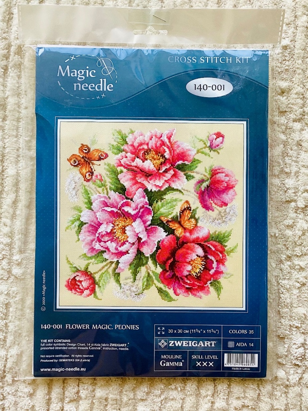 Magic Needle Counted Cross-Stitch Kit Flower Magic Peonies 140-001 Square Floral